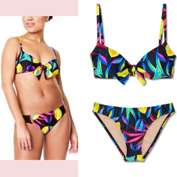 NWT $45 Tabitha‎ Brown Target [ XXS ] Tie Front Top + Bikini Bottom in Lemon - Picture 1 of 15